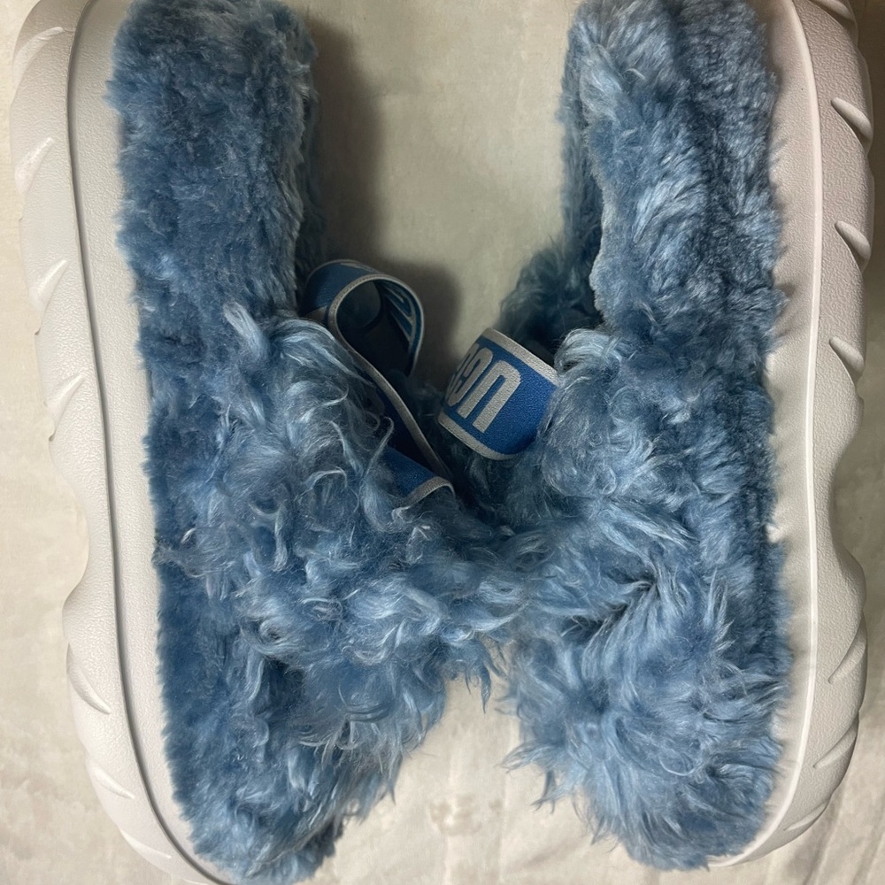 UGG Kids Blue Plush Slide Sandals